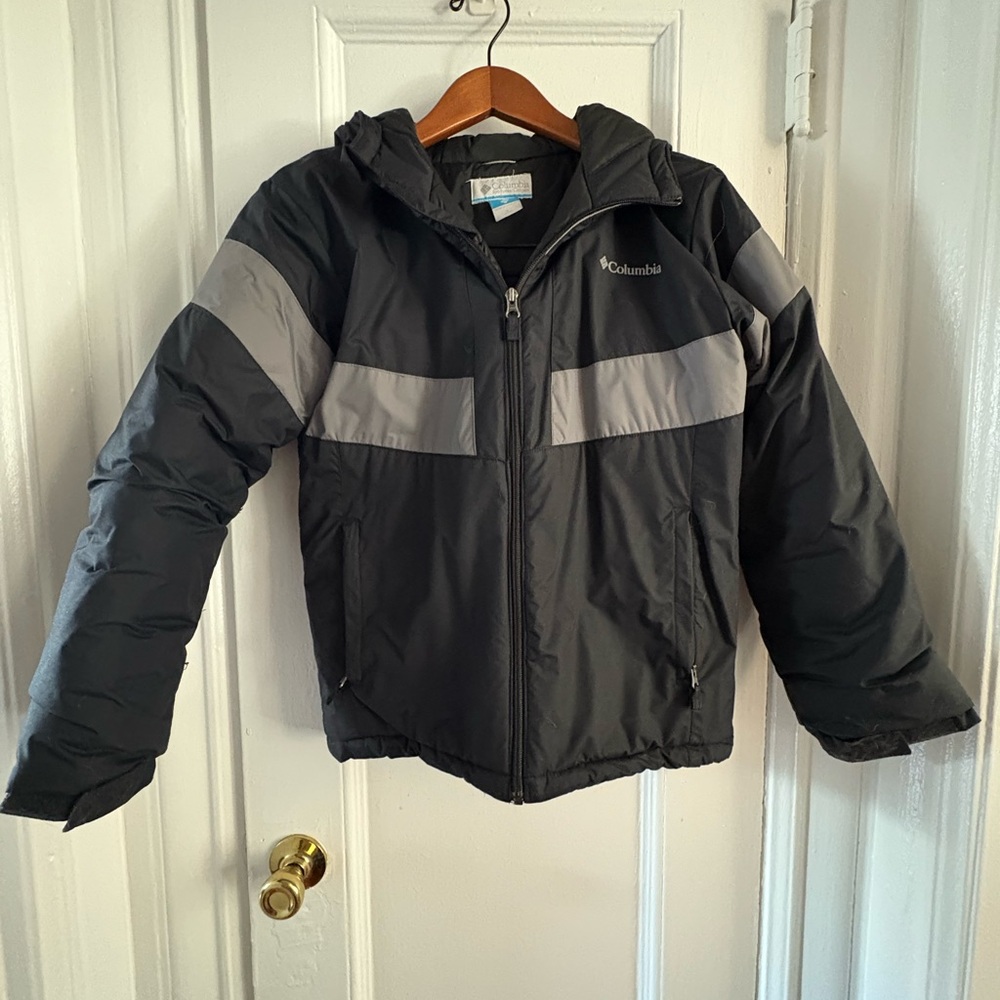 Columbia Black and Gray Puffer Jacket with Reflective Stripes